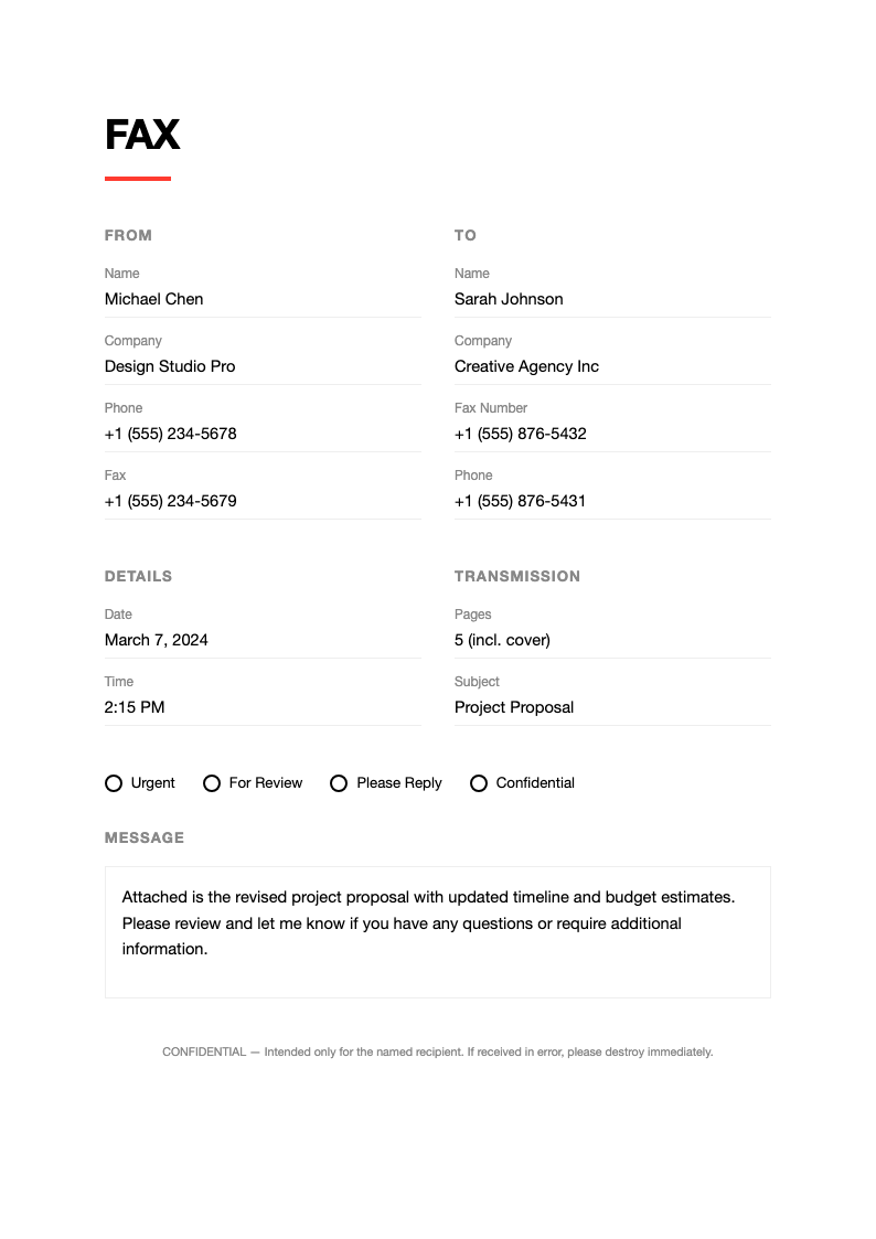 Modern minimalist fax cover page